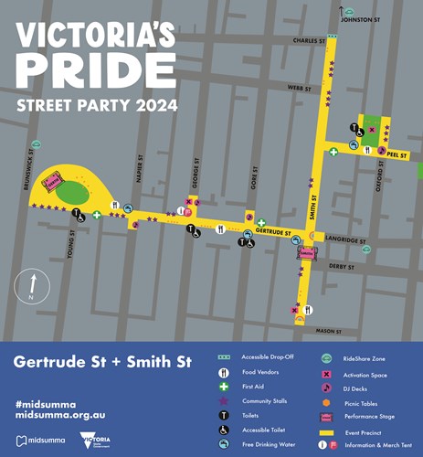 Map of the Victoria's Pride Street Party precinct