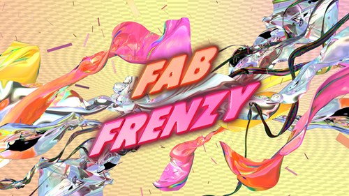 A splash of modern-art-like shapes and colours with the text FAB FRENZY