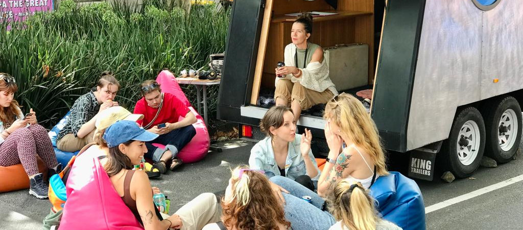The Pridefinder Podcast Studio located at the Victoria's Pride Street Party, Fitzroy