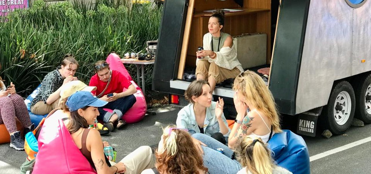 The Pridefinder Podcast Studio located at the Victoria's Pride Street Party, Fitzroy