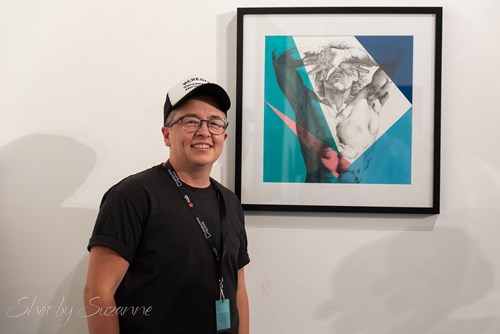 Marce King standing in front of their work, Neophobia