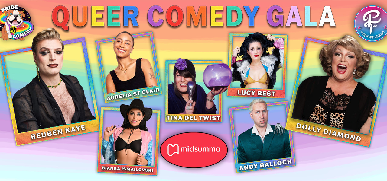 A collage showing the comedian line-up for the comedy gala