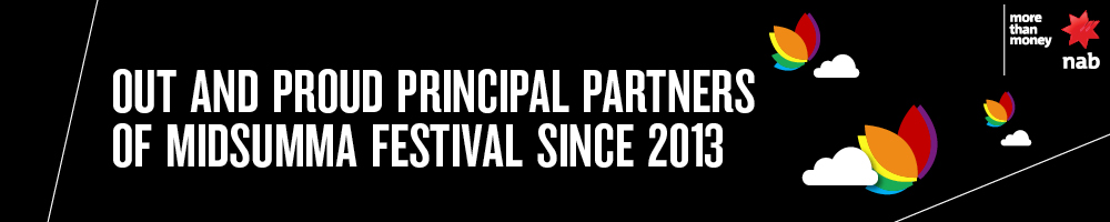 NAB banner: "Out and proud principal partners of Midsumma Festival since 2013"