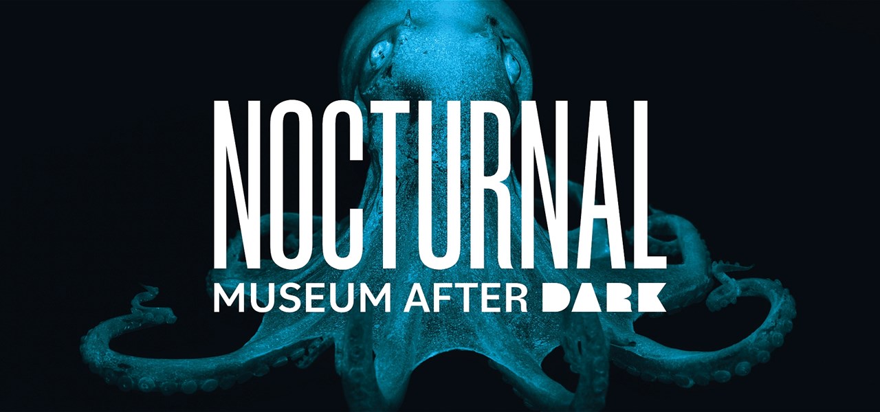 A black background with a blue octopus with the white text reading Nocturnal Museum After Dark