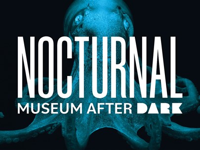 A black background with a blue octopus with the white text reading Nocturnal Museum After Dark