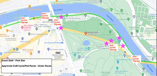 Map of Midsumma Carnival showing the suggested cyclist/pedestrian detour