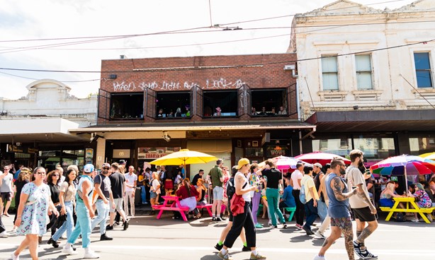 Crowded Gertrude Street during a Victorias Pride Street Party
