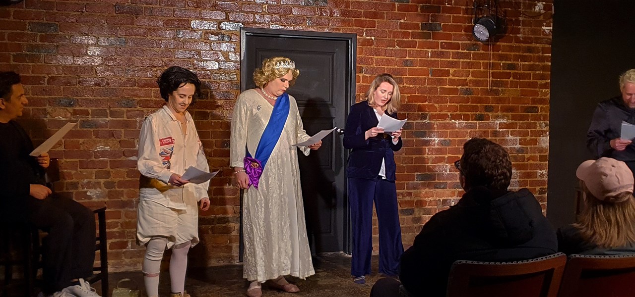 Ben Russell as Werner Herzog, Honor Wolff as Shakespeare, Thomas Jaspers as Queen Camilla Parker Bowles, Lena Moon as Drew Barrymore, Andy Balloch