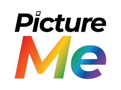 White image with text PICTURE ME. The ME is in rainbow colours. PICTURE is black.