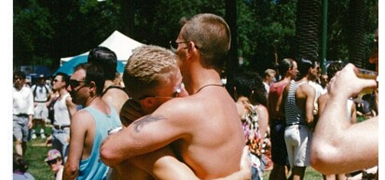 Midsumma Carnival 1996 by Richard Israel and 1997 by Virginia Selleck: people embracing and relaxing on the lawn