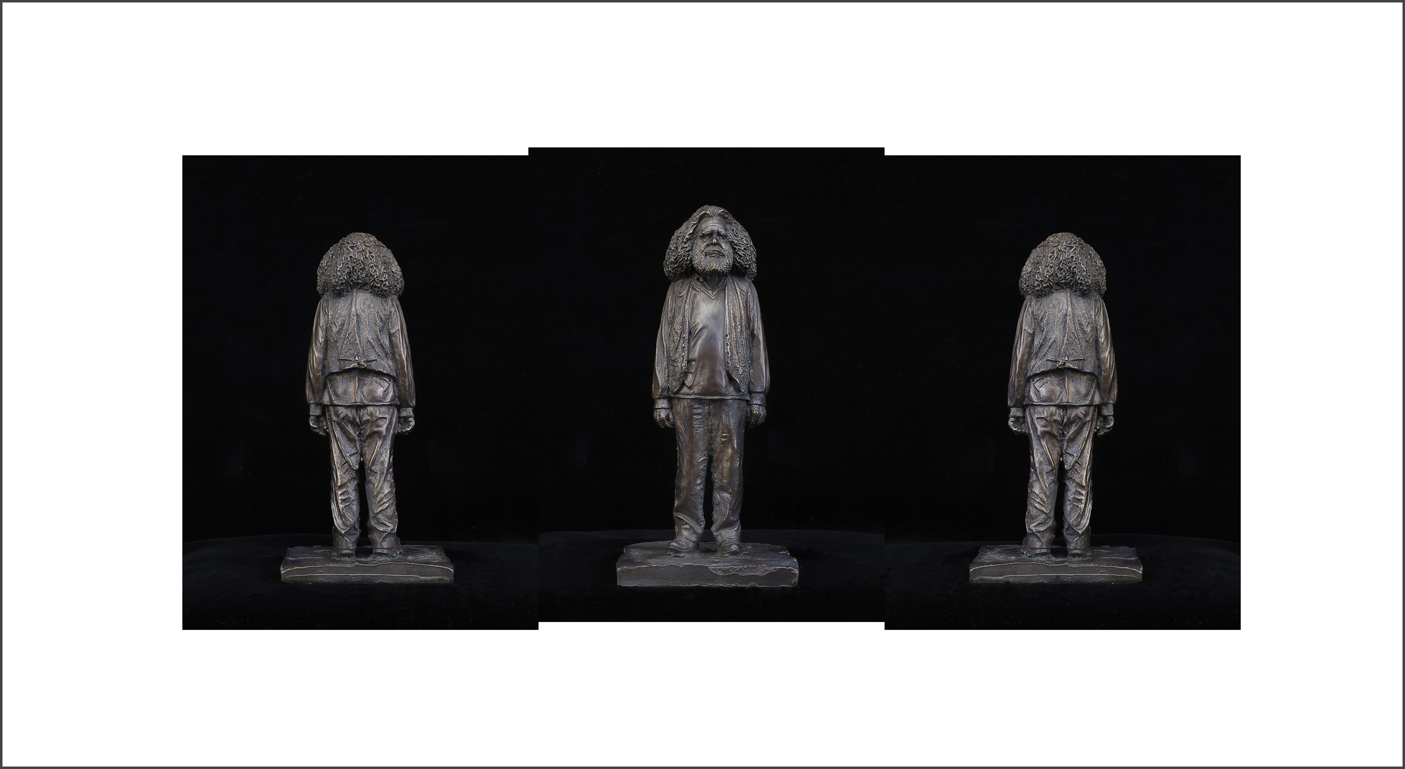 Leonie Rhodes Artwork: 3 photos of the statue in silver of Uncle Jack Charles