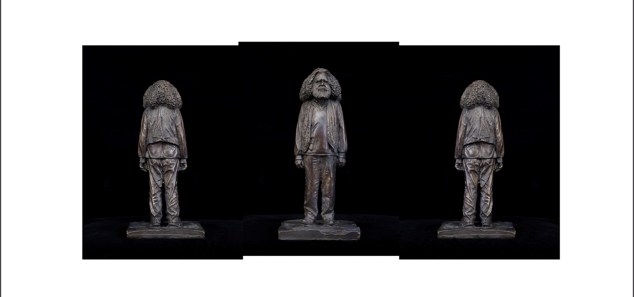 Leonie Rhodes Artwork: 3 photos of the statue in silver of Uncle Jack Charles