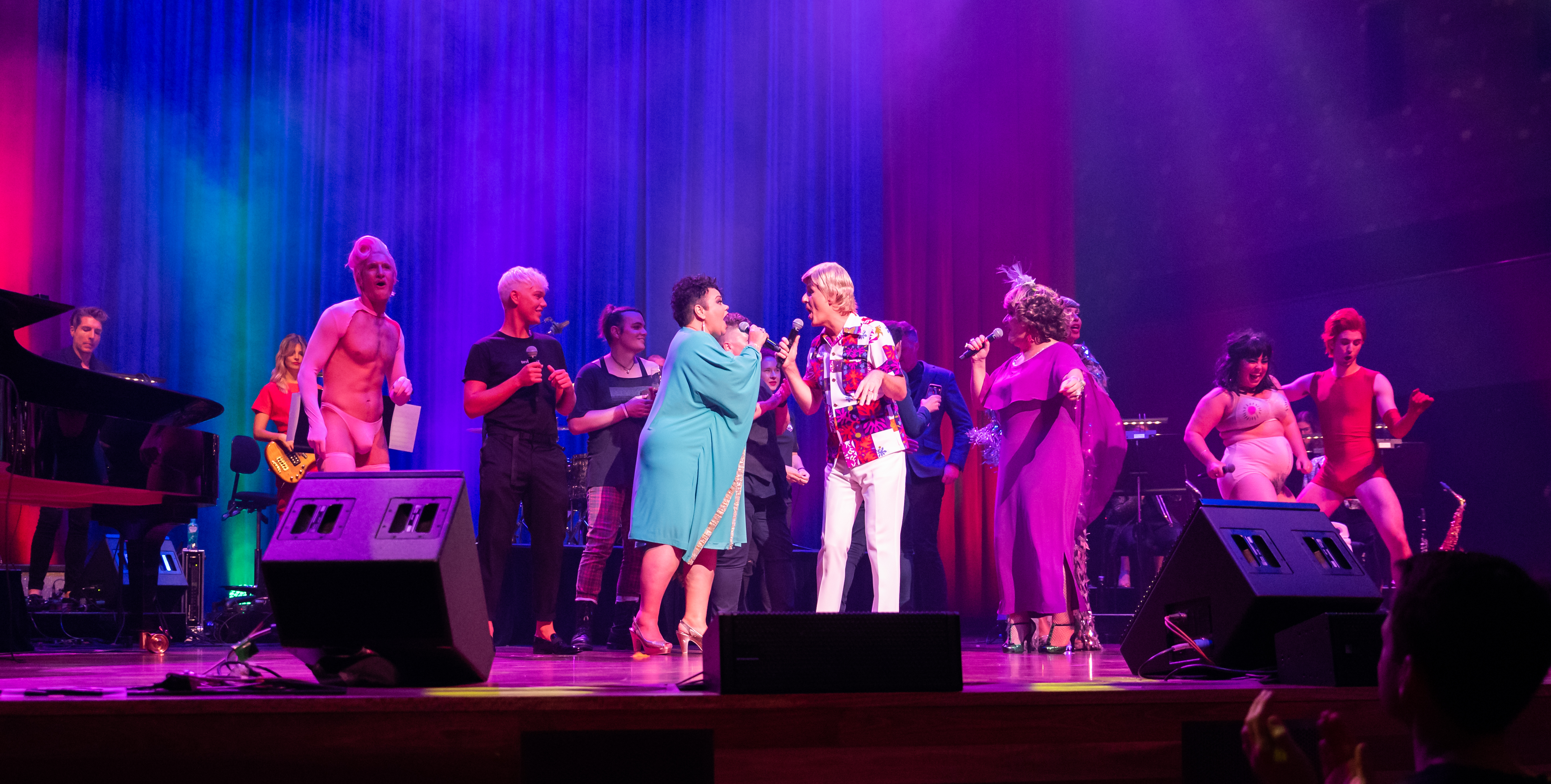 Performers on stage a Hamer Hall for Midsumma Extravaganza 2020
