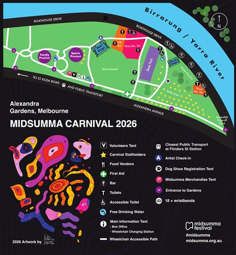 Map of the Midsumma Carnival Precinct in the Alexandra Gardens