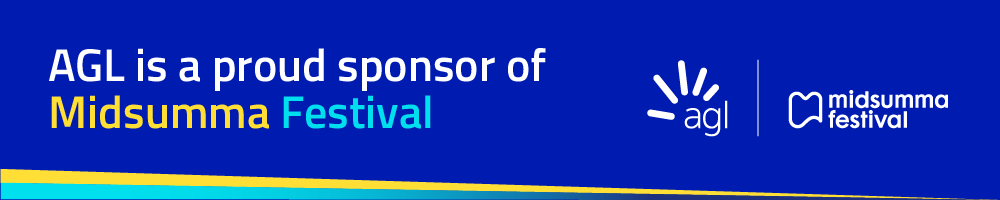 Advertising banner for AGL with text AGL is a proud sponsor of Midsumma Festival