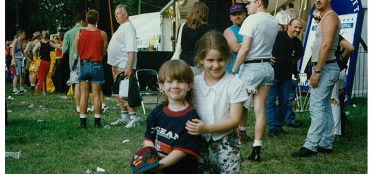 Midsumma Carnival 1996 by Richard Israel and 1997 by Virginia Selleck: two children posing with Carnival stalls behind them