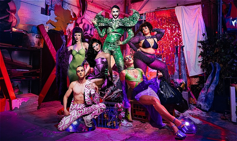 The FREAK OUT cast on stage dressed (and partially undressed) in glittering glamour