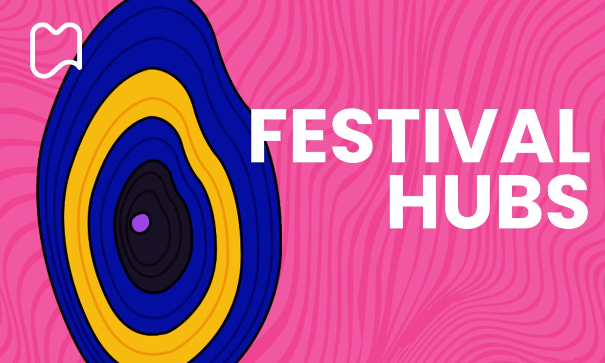 FESTIVAL HUBS text in front of part of the theme image of the 2026 festival