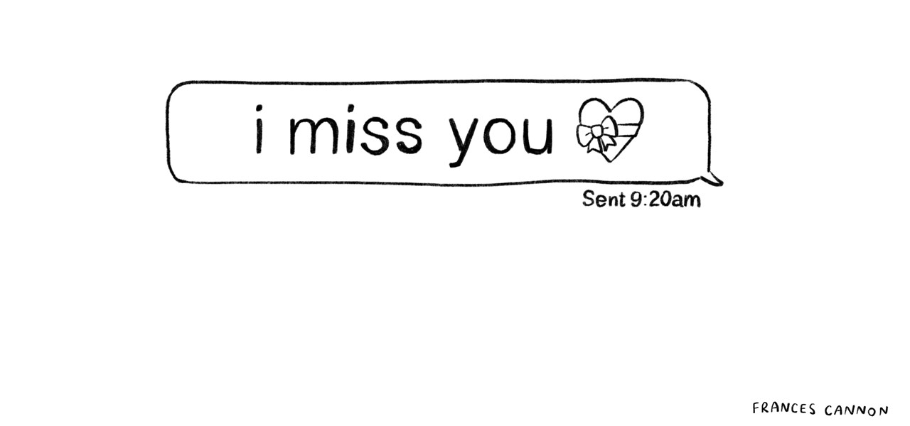 Graphic with text: "i miss you"