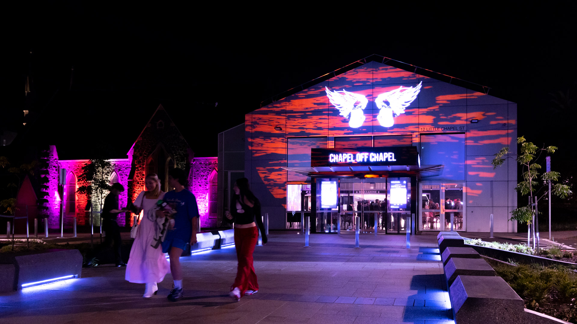 Exterior of Chapel Off Chapel at night