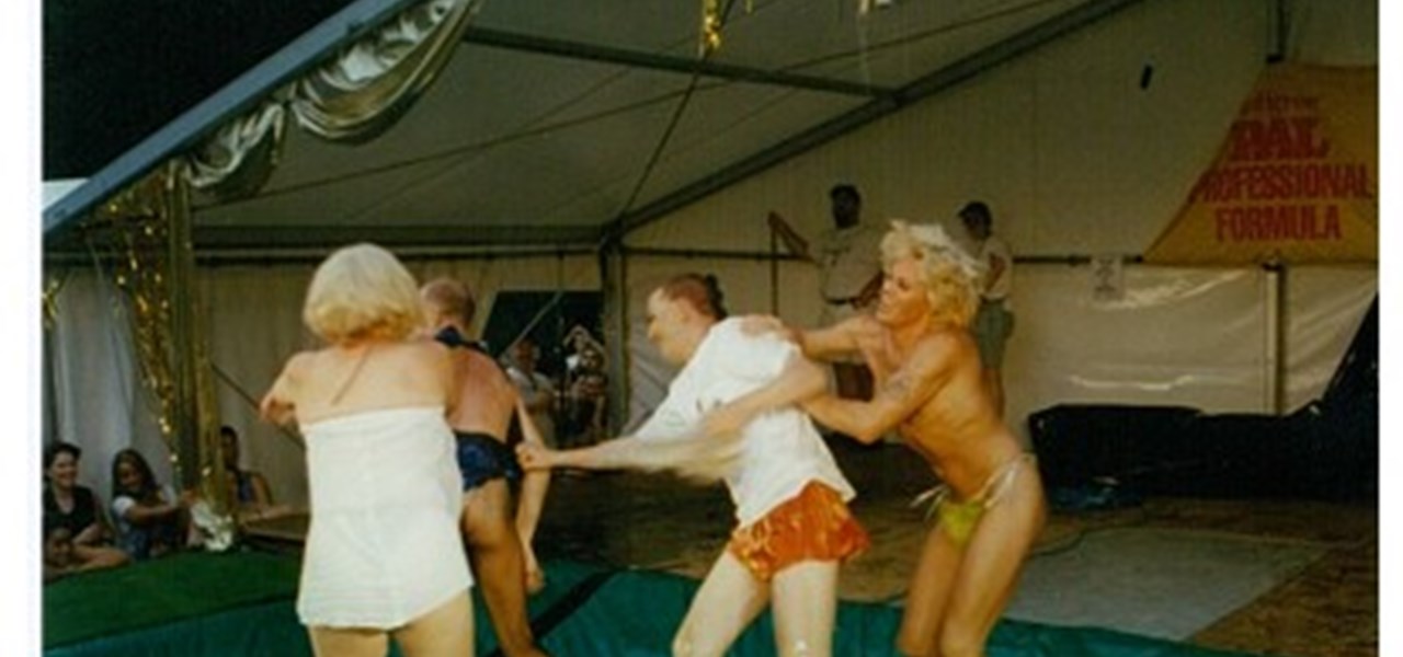 Midsumma Carnival 1996 by Richard Israel and 1997 by Virginia Selleck: scantily clad people on stage dancing or performing some feat