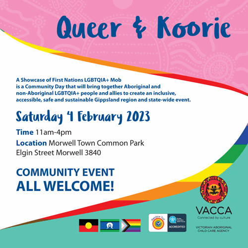 Queer & Koorie poster with text describing the event