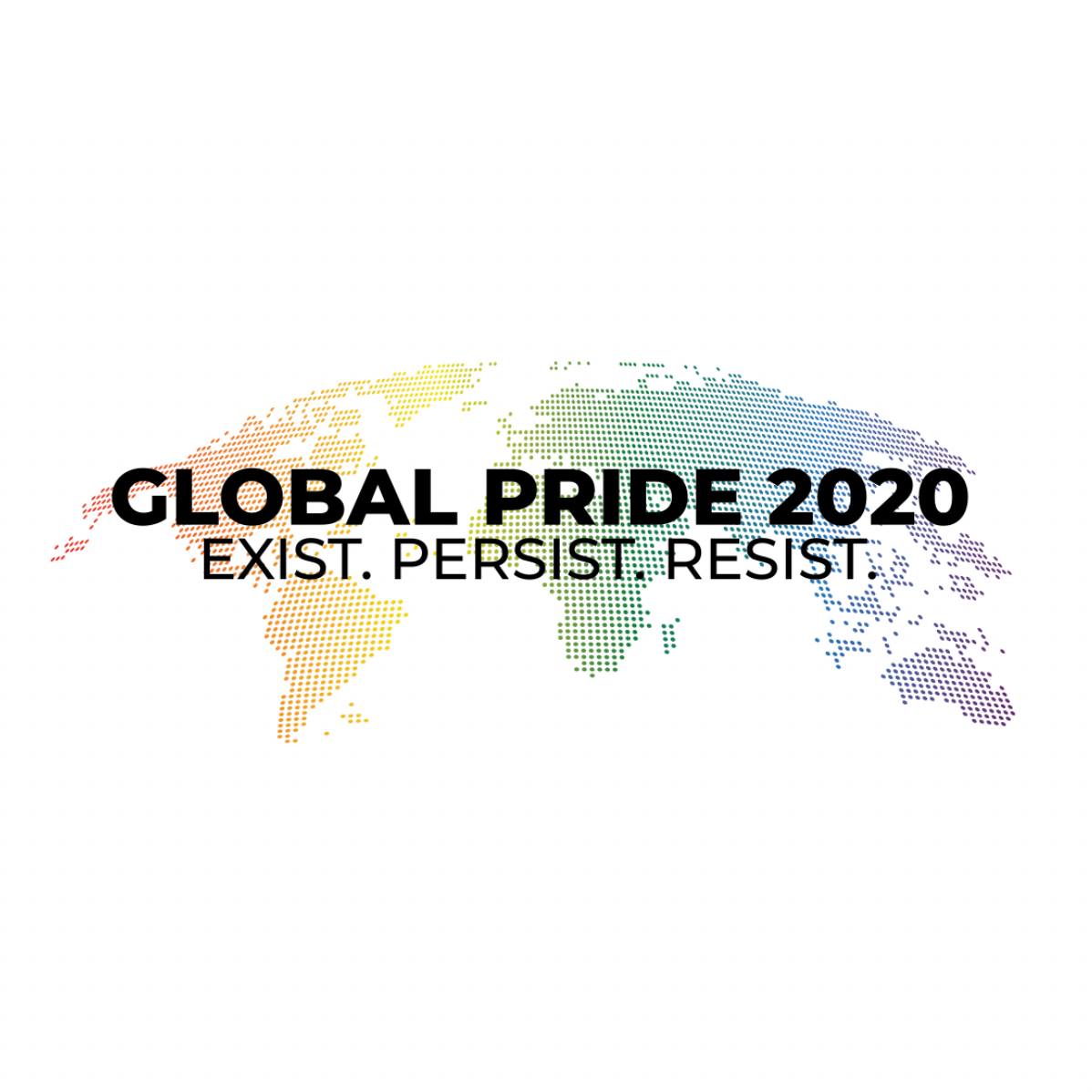 Logo: GLOBAL PRIDE 2020 (Exist. Persist. Resist.)