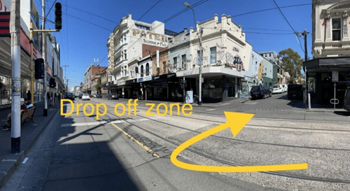 Photo of drop off zone for Victorias Pride Street Party