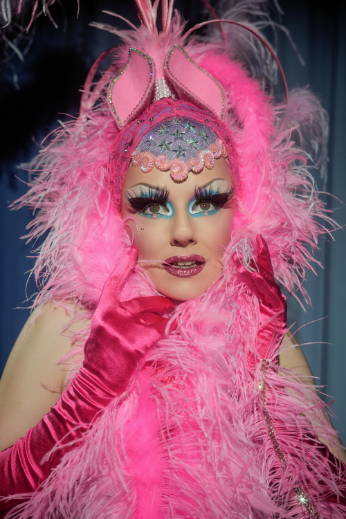 Ruby dressed all in pink with pink bunny ears too