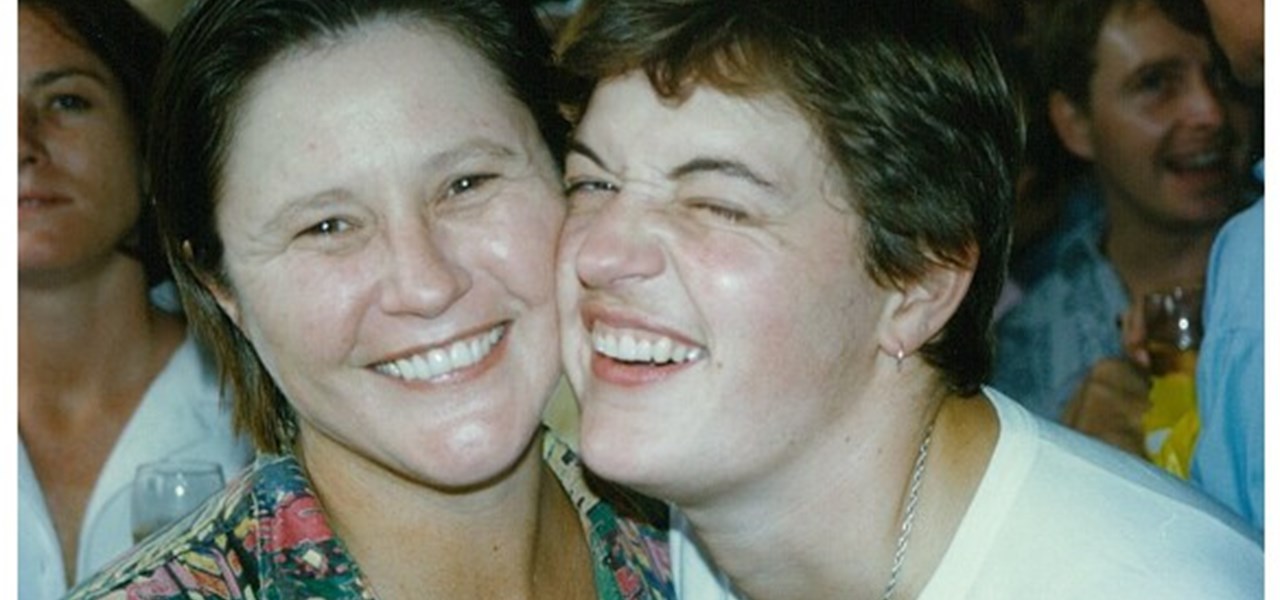 Midsumma Carnival 1996 by Richard Israel and 1997 by Virginia Selleck: two people smooching for the camera