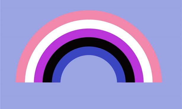 Genderfluid/Genderflexible Flag against a mauve-blue background