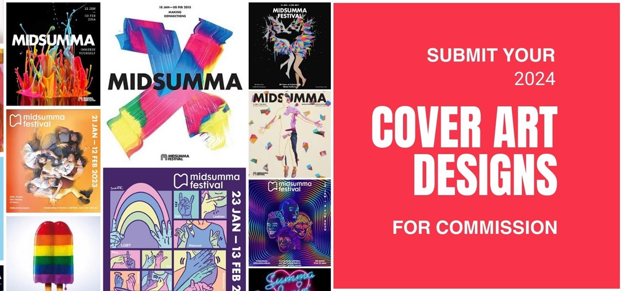 Collage of guide covers from past Midsumma Festival program guides