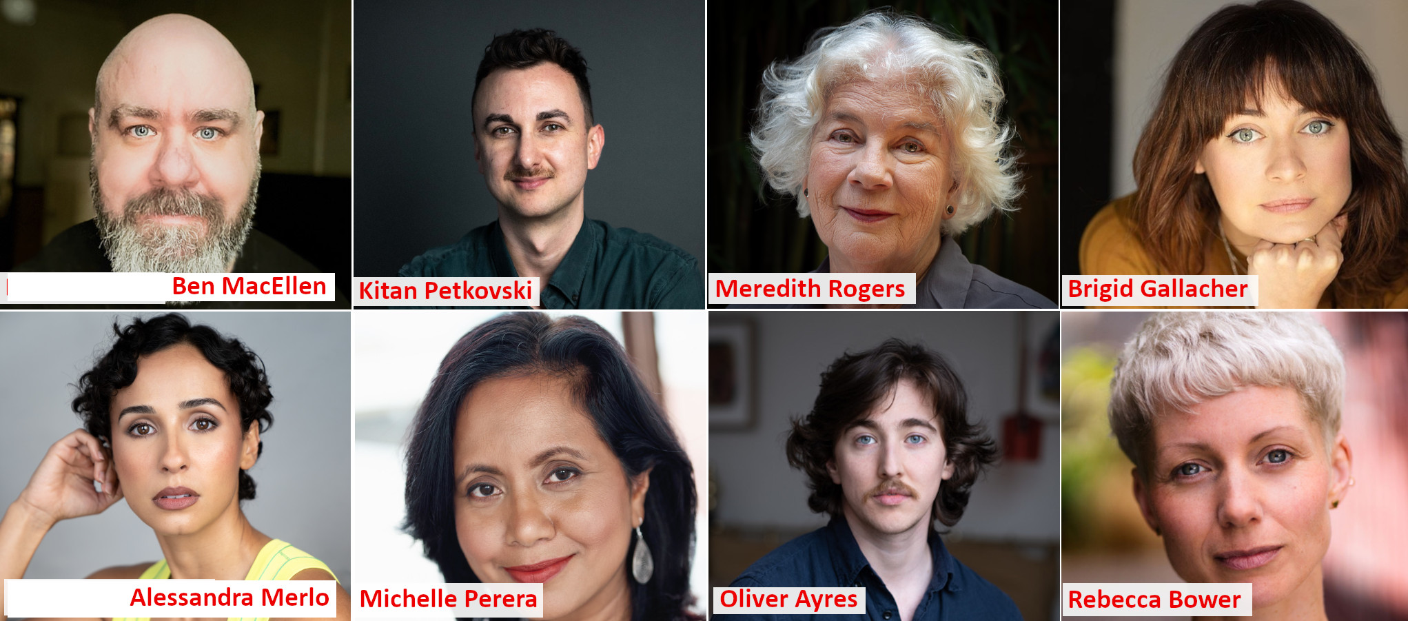 Collage of the playwright, director and performer headshots