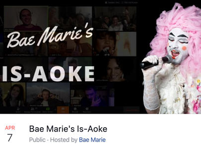Bain Marie dressed as a white-faced clown, with text: 'Bae Marie's IS-AOKE'