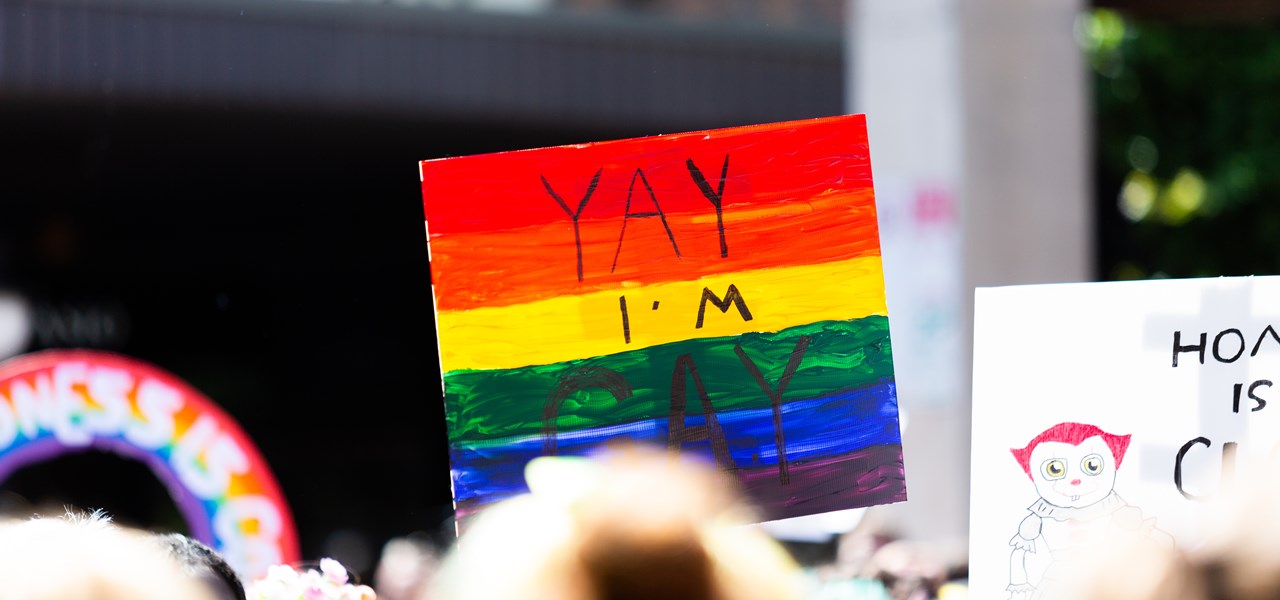 Banner stating "YAY I'M GAY"