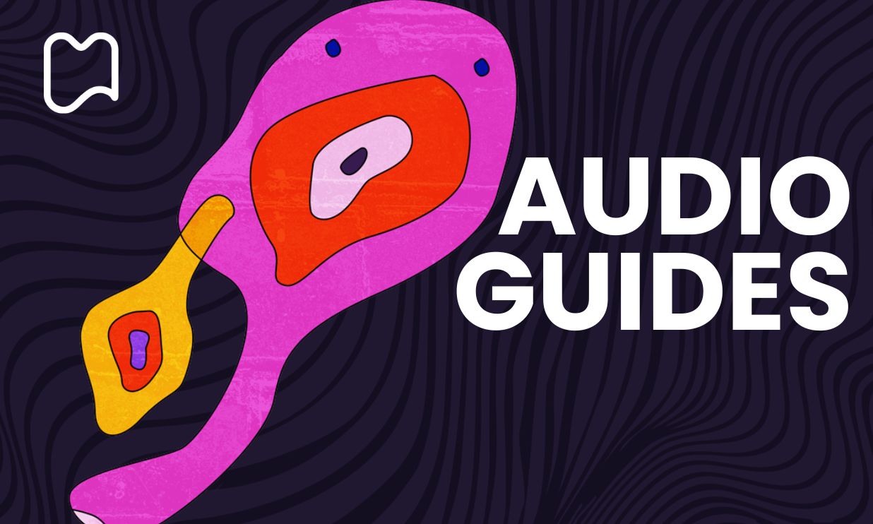 AUDIO GUIDES text in front of the theme image of the 2026 festival