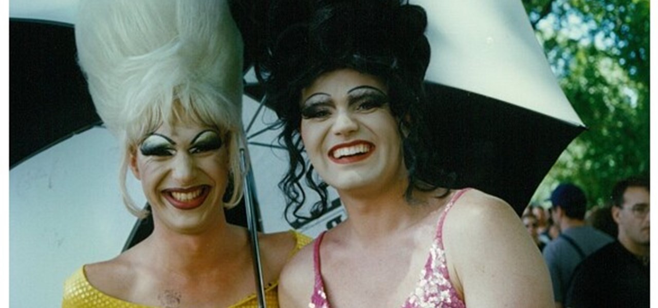 Midsumma Carnival 1996 by Richard Israel and 1997 by Virginia Selleck: two people dressed in drag with high wigs