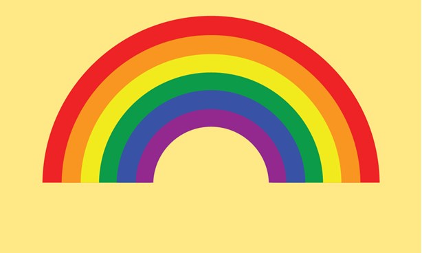 Gay Pride Flag against a yellow background