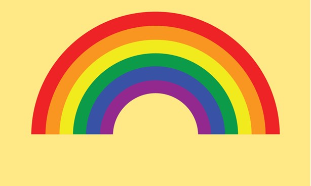 Gay Pride Flag against a yellow background