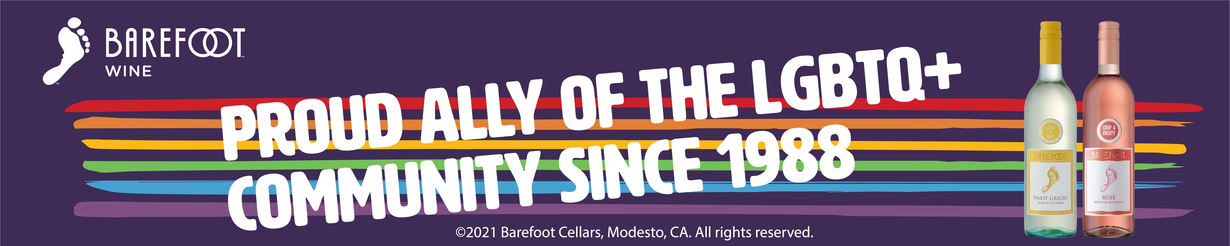 Barefoot Wine banner: Proud ally of the LGBTQ+ community since 1988