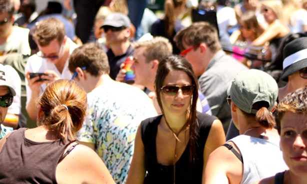 Crowd of picnickers at Midsumma Carnival