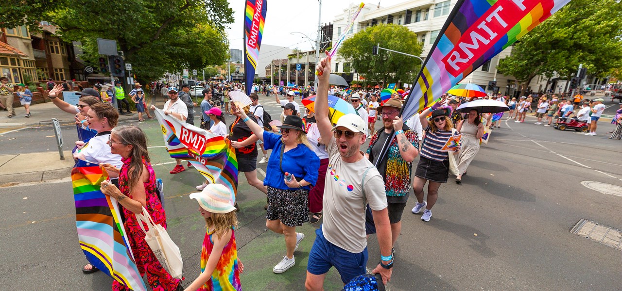 The RMIT contingent marching at Midsumma Pride March