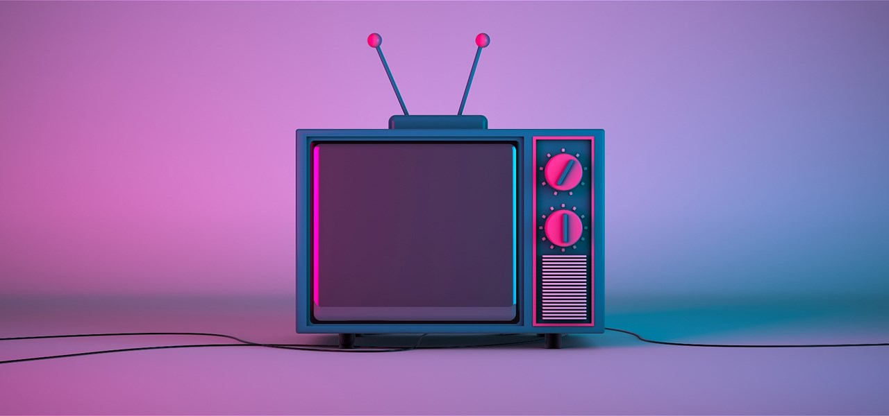 Graphic of an old-style TV set against a mauve background