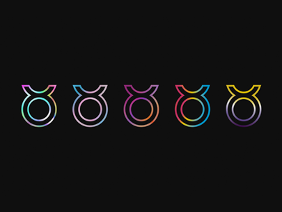 Black background with 5 rainbow-coloured icons on it
