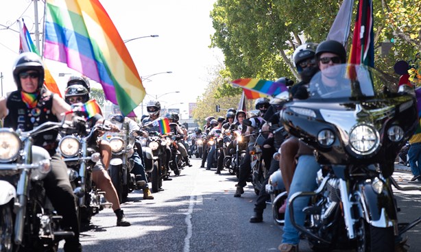 Line of motor cycles at Midsumma Pride March