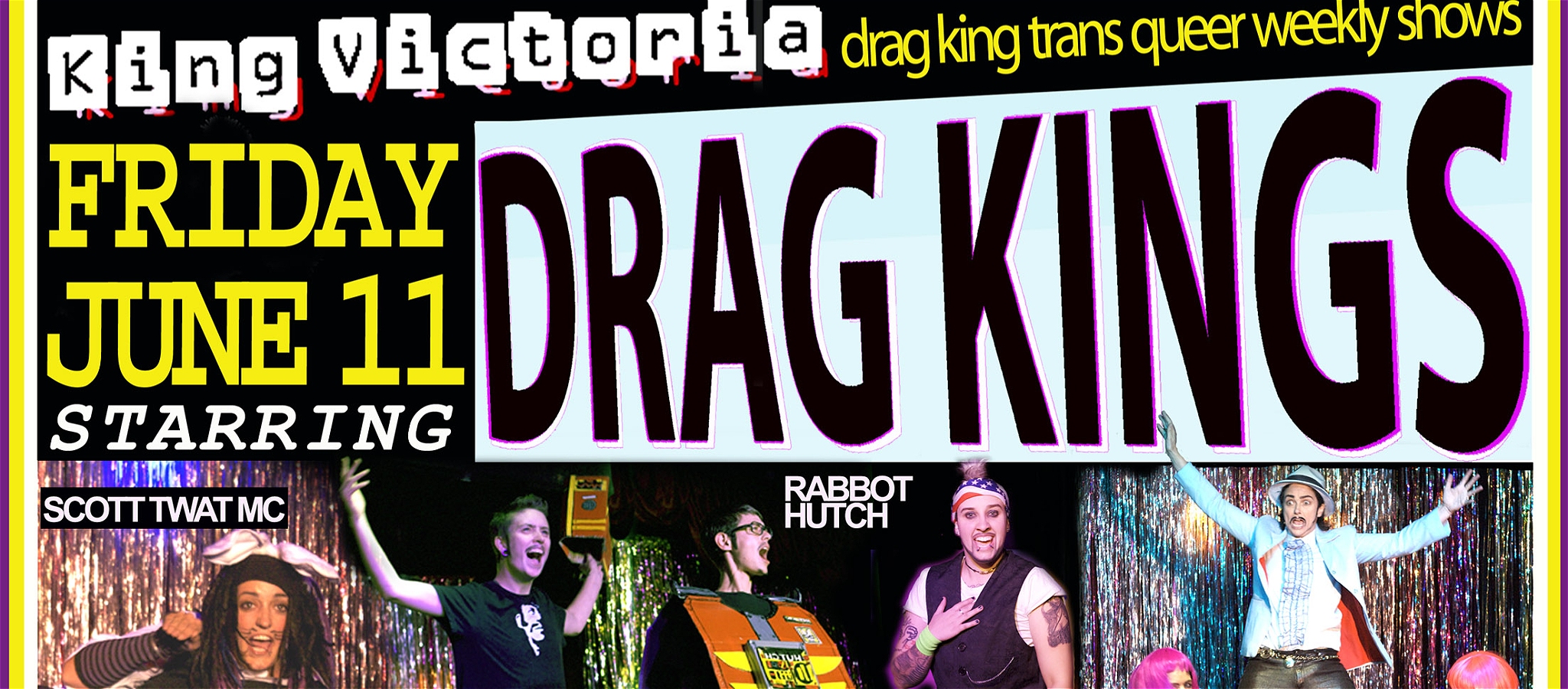 Poster for a past event with the words Drag Kings in large letters