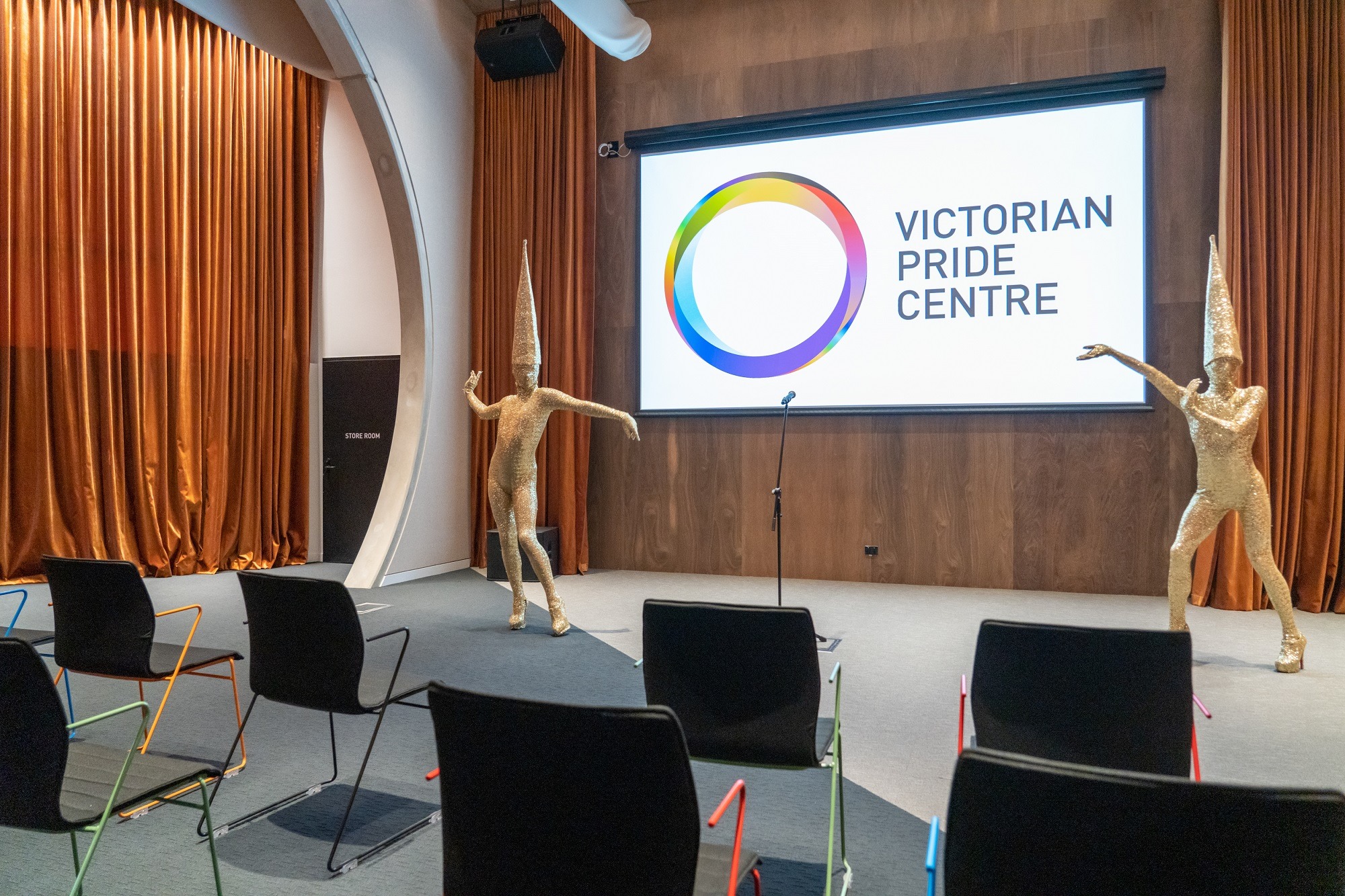 Huxleys on the stage of the Victorian Pride Centre theatrette