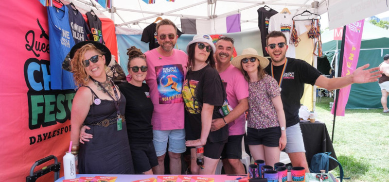 Happy looking people at the ChillOut Festival stall