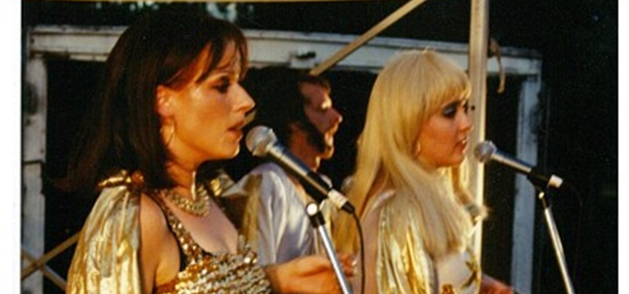 Midsumma Carnival 1996 by Richard Israel and 1997 by Virginia Selleck: two female-identifying singers on stage, dressed in elegant gold robes