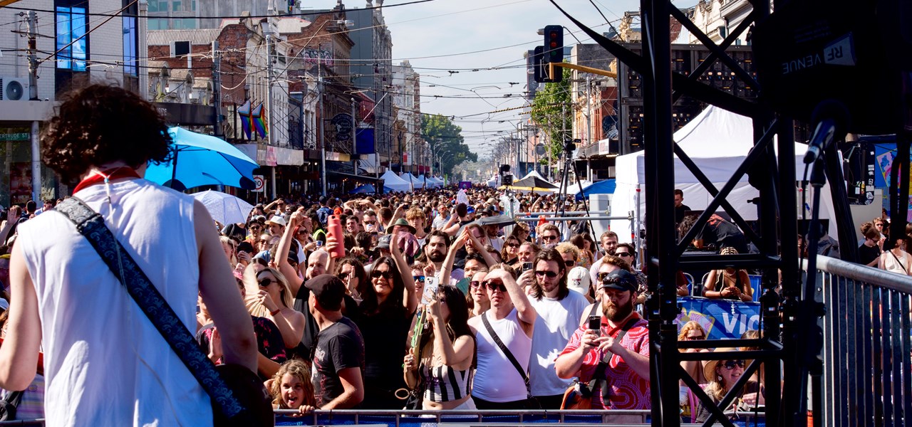 View from the Smith Street stage at the 2026 Victorias Pride Street Party